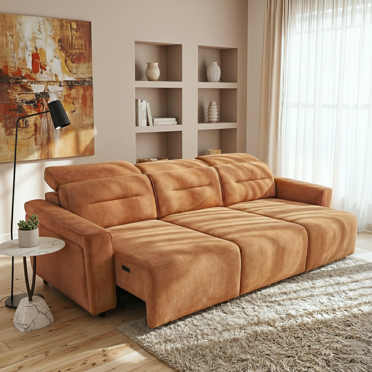 Falmouth Burnt Orange Fabric Power Slider Sofa from Ashcroft Furniture - Luna Furniture