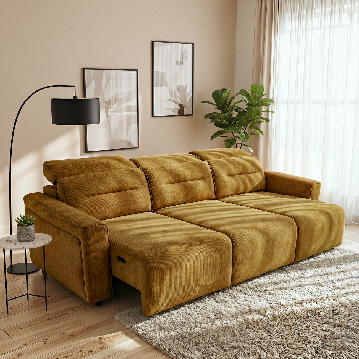 Falmouth Gold Fabric Power Slider Sofa from Ashcroft Furniture - Luna Furniture