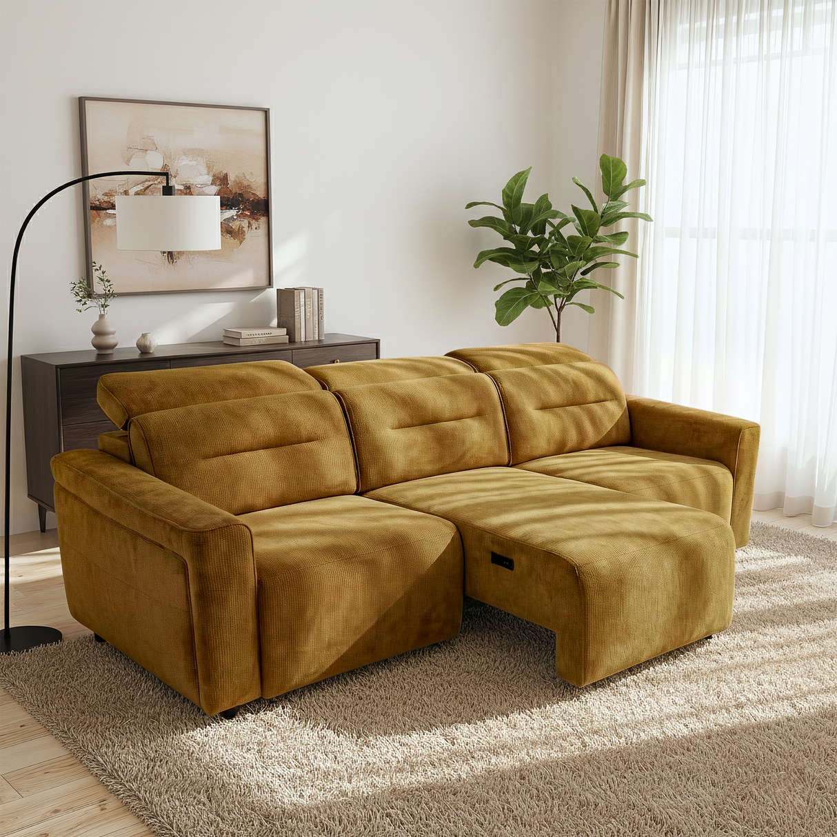 Falmouth Gold Fabric Power Slider Sofa from Ashcroft Furniture - Luna Furniture