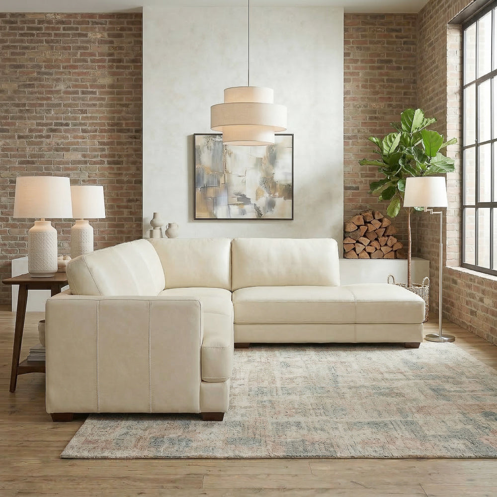Glander Real Beige Leather Right-Facing Sectional from Ashcroft Furniture - Luna Furniture
