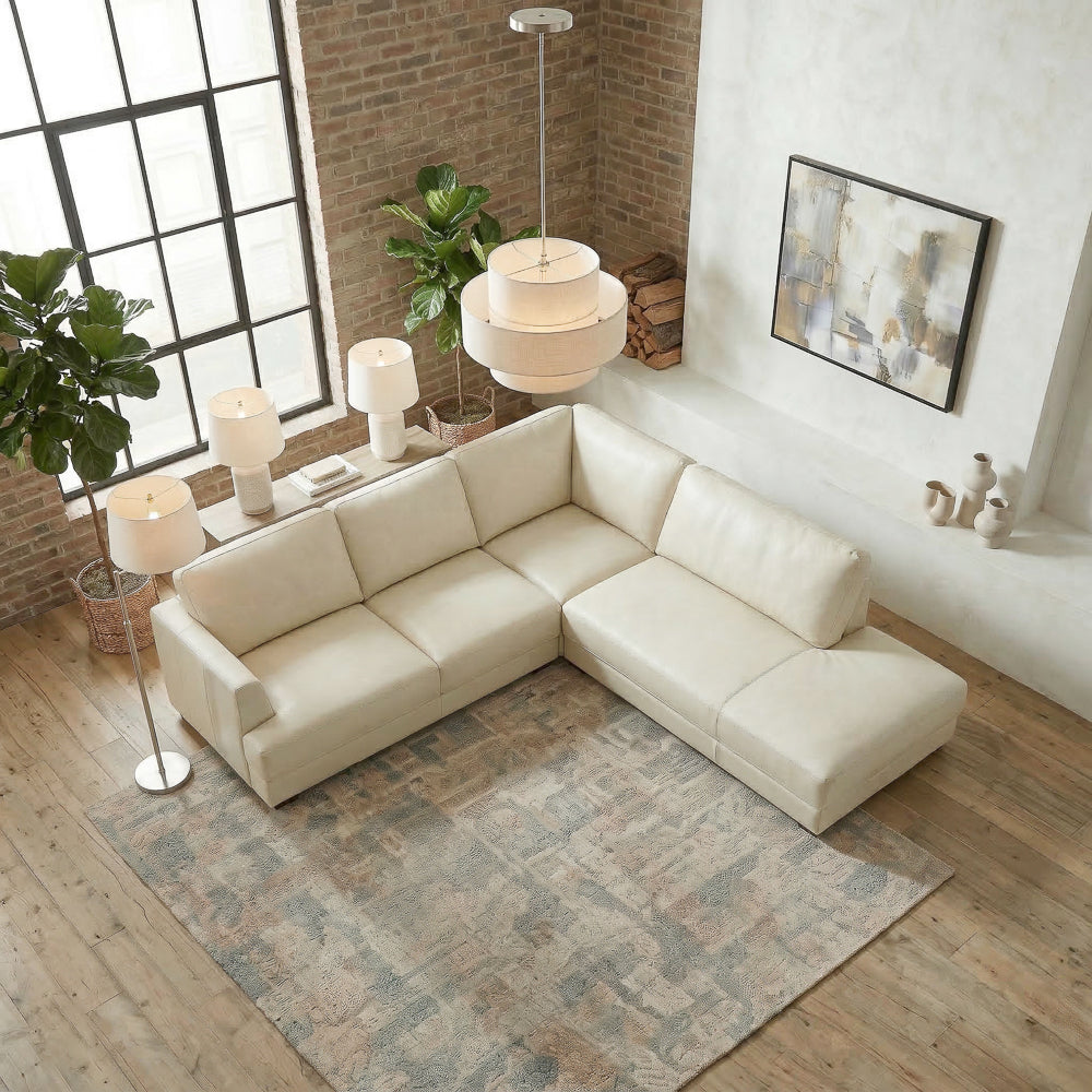 Glander Real Beige Leather Right-Facing Sectional from Ashcroft Furniture - Luna Furniture