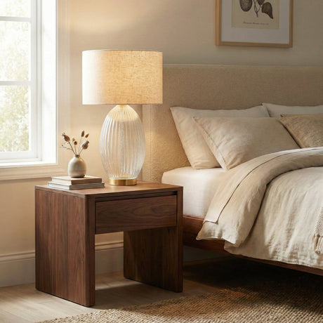 Aurora Ribbed Glass Lamp Base Clear Table Lamp Large Linen Shade from Ashcroft Furniture - Luna Furniture