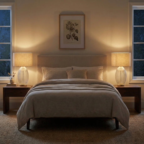 Aurora Ribbed Glass Lamp Base Clear Table Lamp Large Linen Shade from Ashcroft Furniture - Luna Furniture