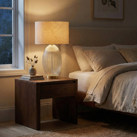 Aurora Ribbed Glass Lamp Base Clear Table Lamp Large Linen Shade from Ashcroft Furniture - Luna Furniture