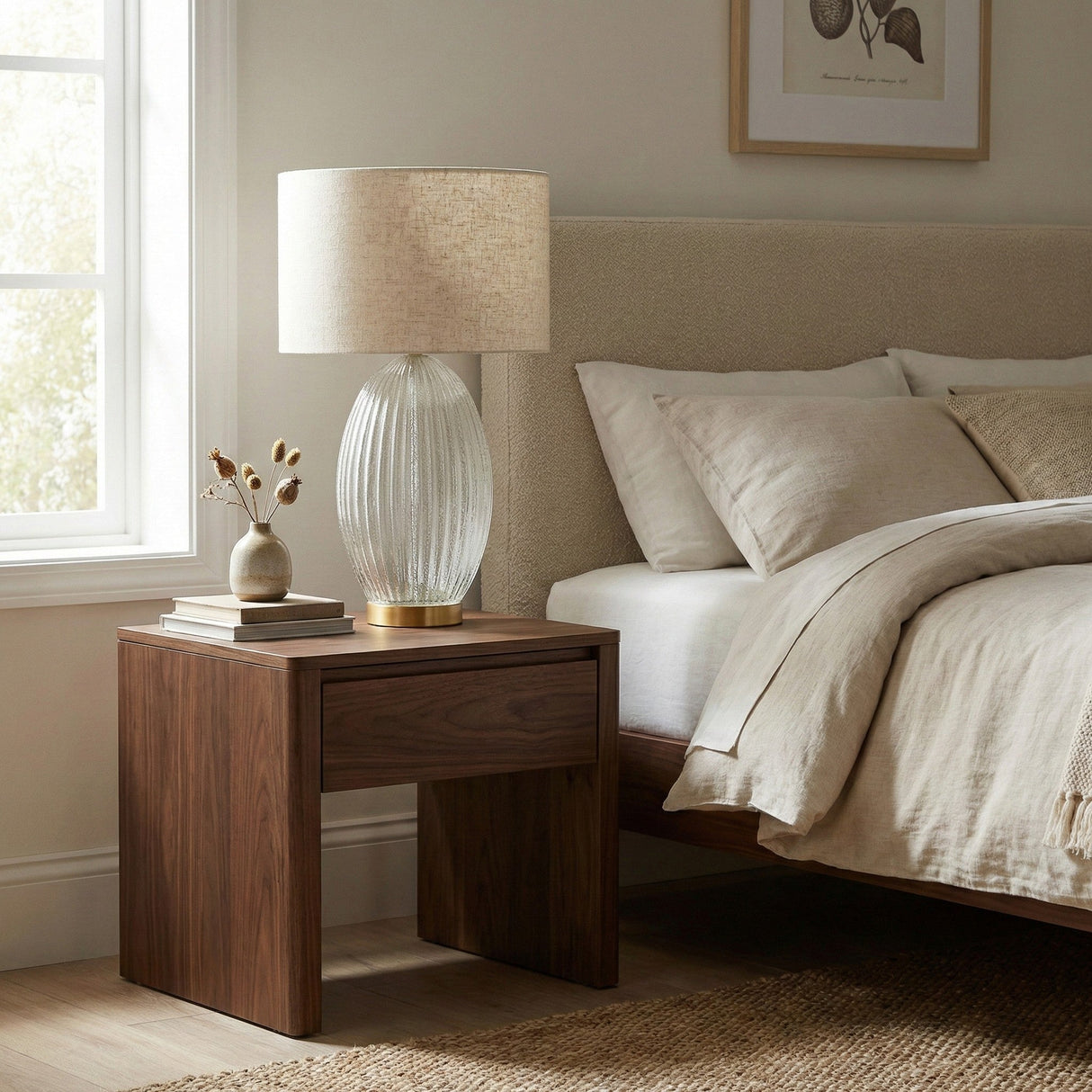 Aurora Ribbed Glass Lamp Base Clear Table Lamp Large Linen Shade from Ashcroft Furniture - Luna Furniture