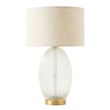 Aurora Ribbed Glass Lamp Base Clear Table Lamp Large Linen Shade from Ashcroft Furniture - Luna Furniture