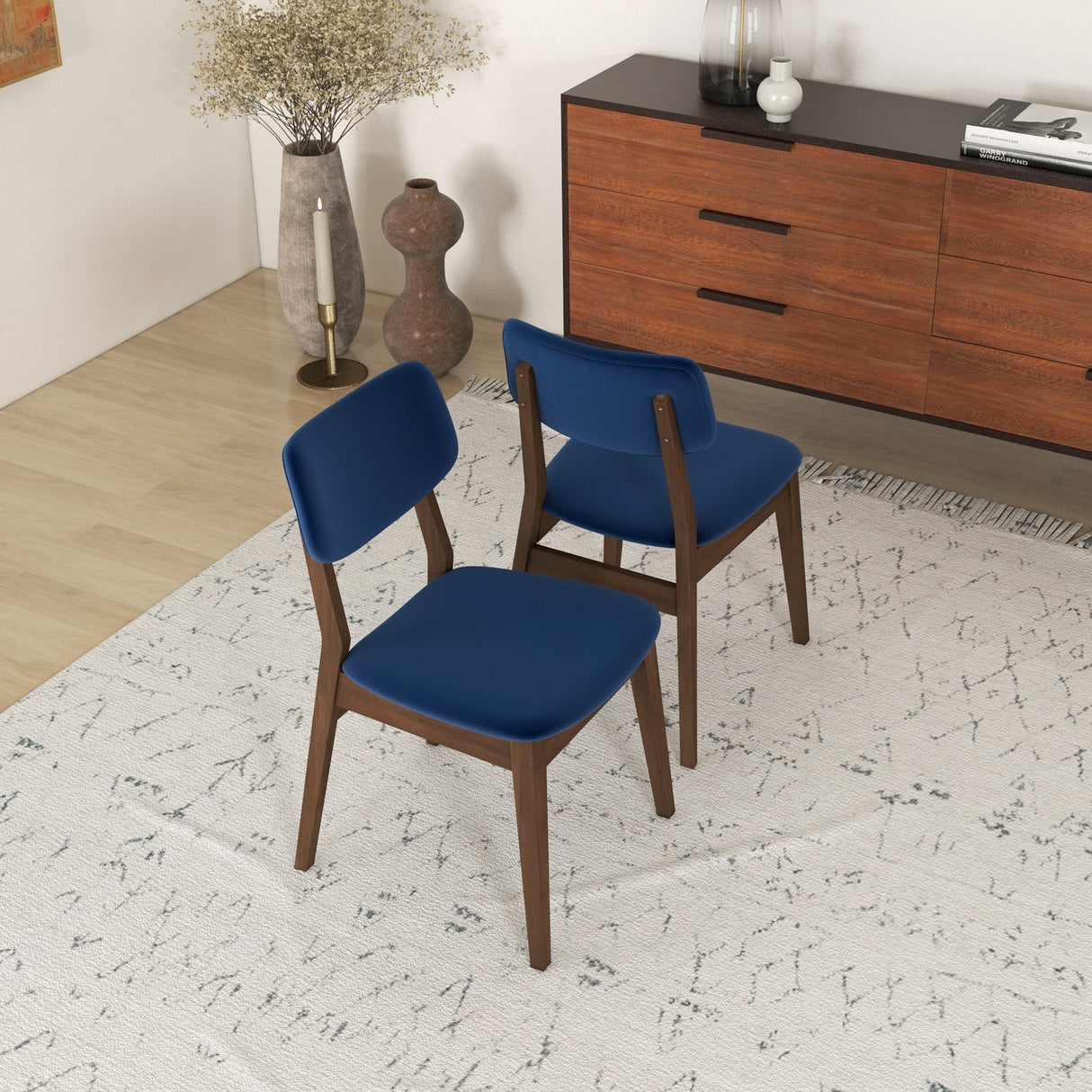 Mid-Century Modern Velvet Solid Back Side Chair (Set of 2) Teal Blue Velvet from Ashcroft Furniture - Luna Furniture