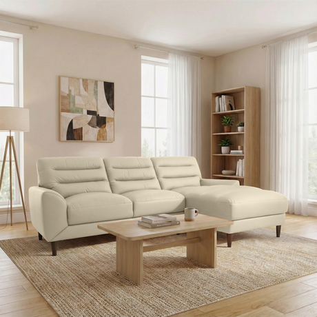 Clarion Genuine Cream Leather Sectional Sofa with Chaise Lounge from Ashcroft Furniture - Luna Furniture