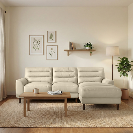 Clarion Genuine Cream Leather Sectional Sofa with Chaise Lounge from Ashcroft Furniture - Luna Furniture