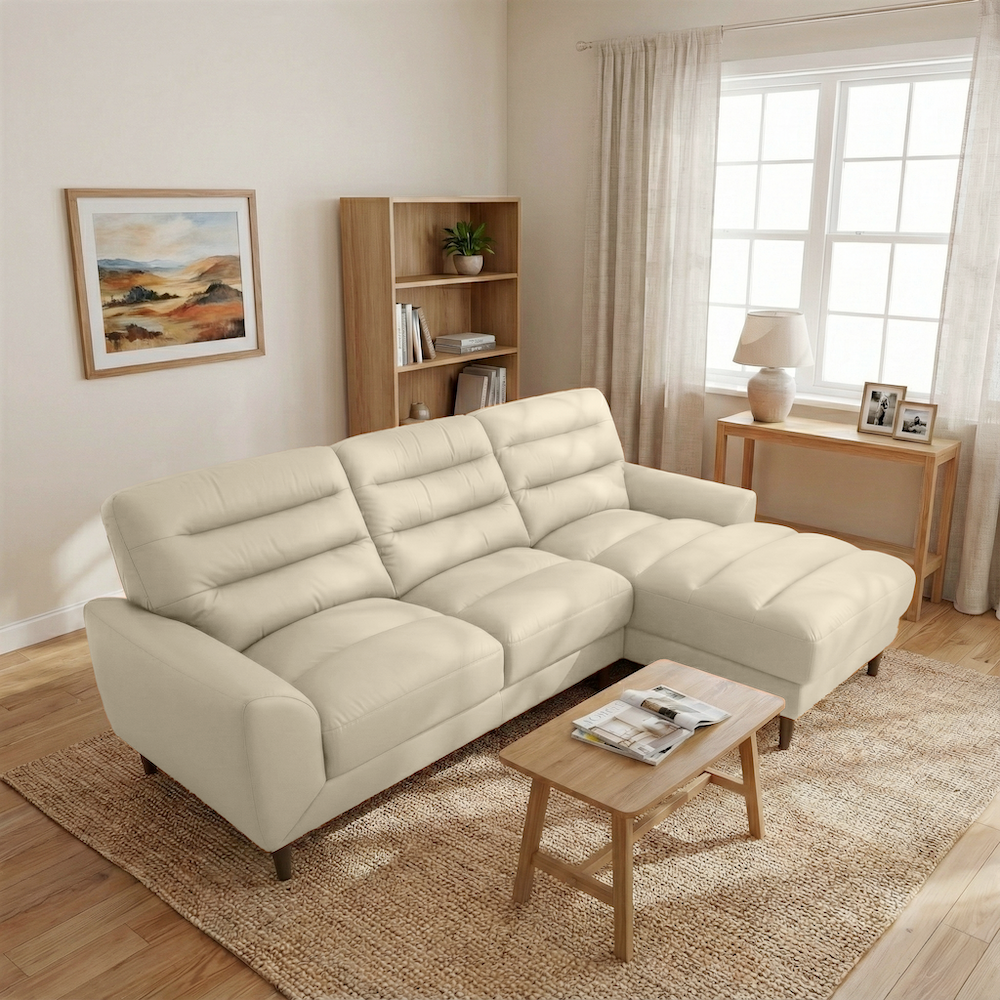 Clarion Genuine Cream Leather Sectional Sofa with Chaise Lounge from Ashcroft Furniture - Luna Furniture