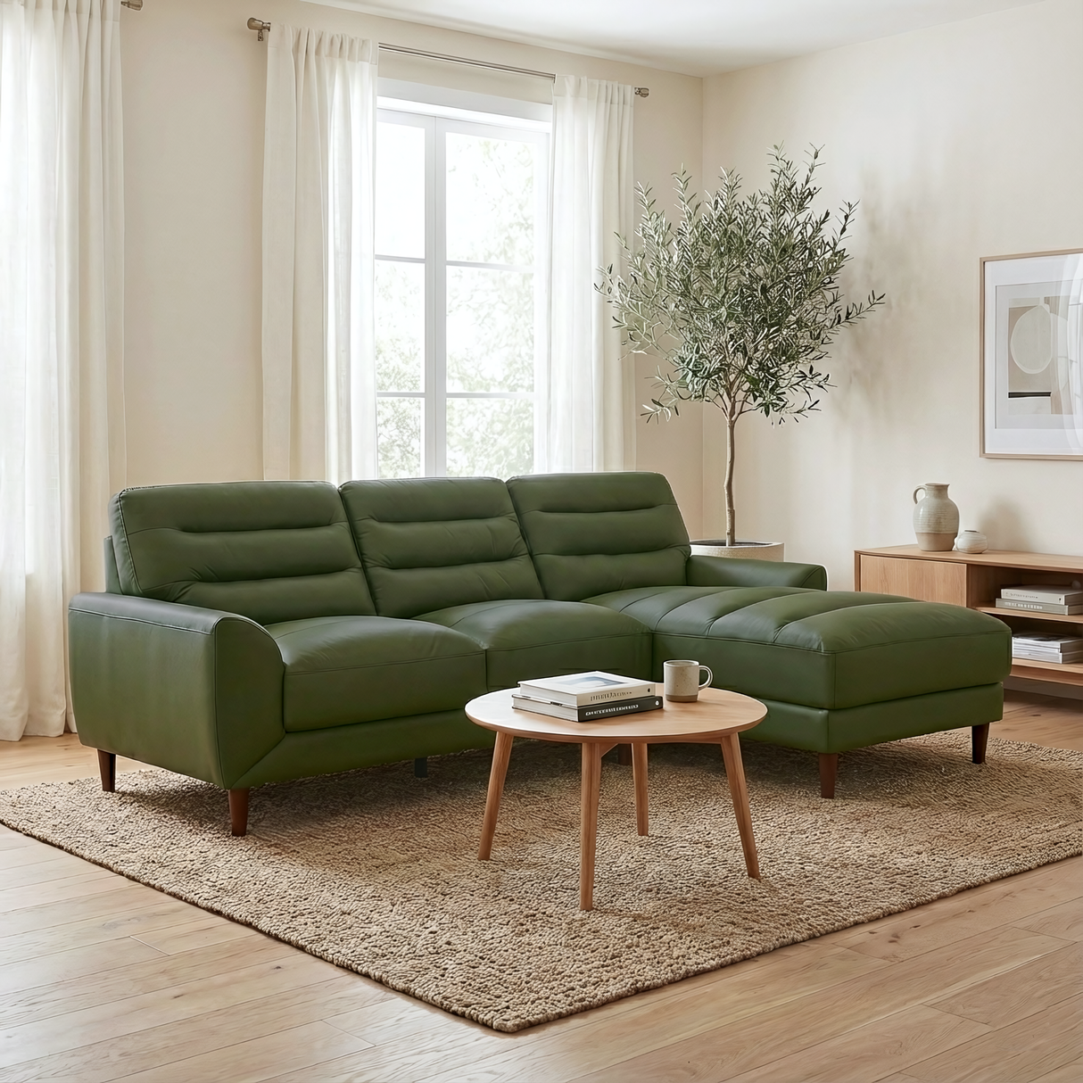 Clarion Genuine Green Leather Sectional Sofa with Chaise Lounge from Ashcroft Furniture - Luna Furniture