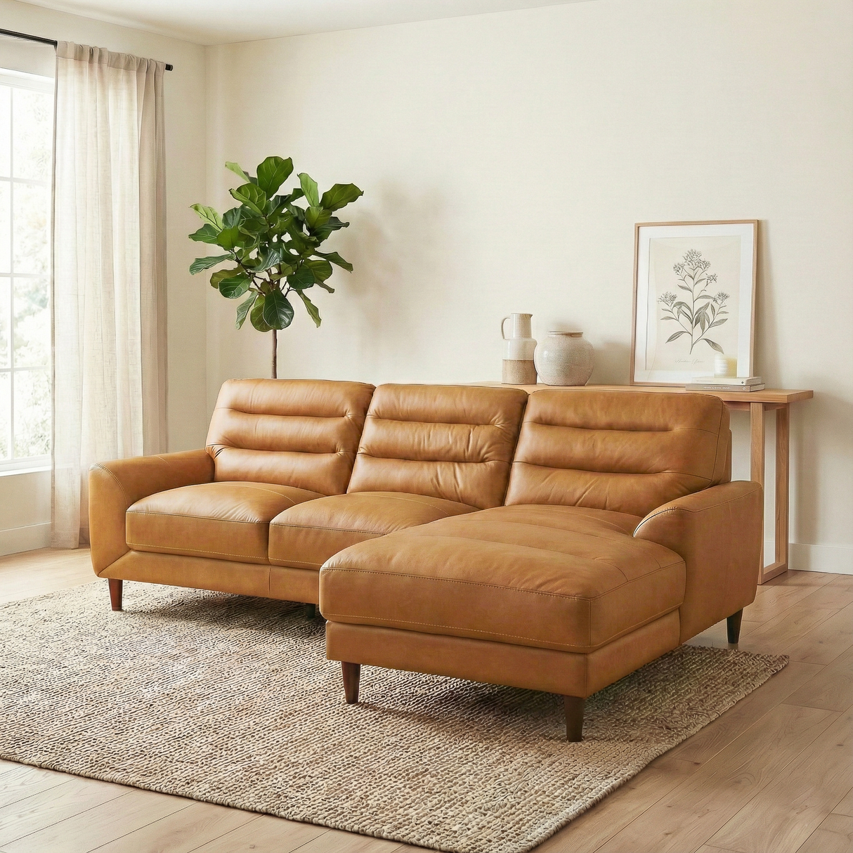 Clarion Genuine Tan Leather Sectional Sofa with Chaise Lounge from Ashcroft Furniture - Luna Furniture