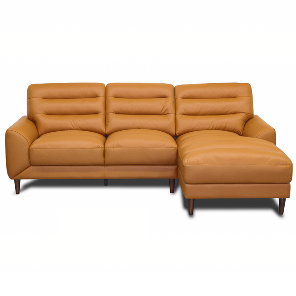Clarion Genuine Tan Leather Sectional Sofa with Chaise Lounge
