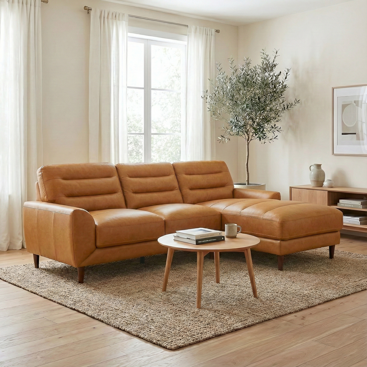 Clarion Genuine Tan Leather Sectional Sofa with Chaise Lounge from Ashcroft Furniture - Luna Furniture