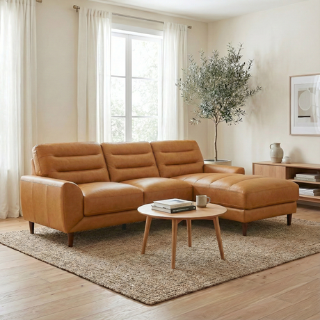 Clarion Genuine Tan Leather Sectional Sofa with Chaise Lounge from Ashcroft Furniture - Luna Furniture