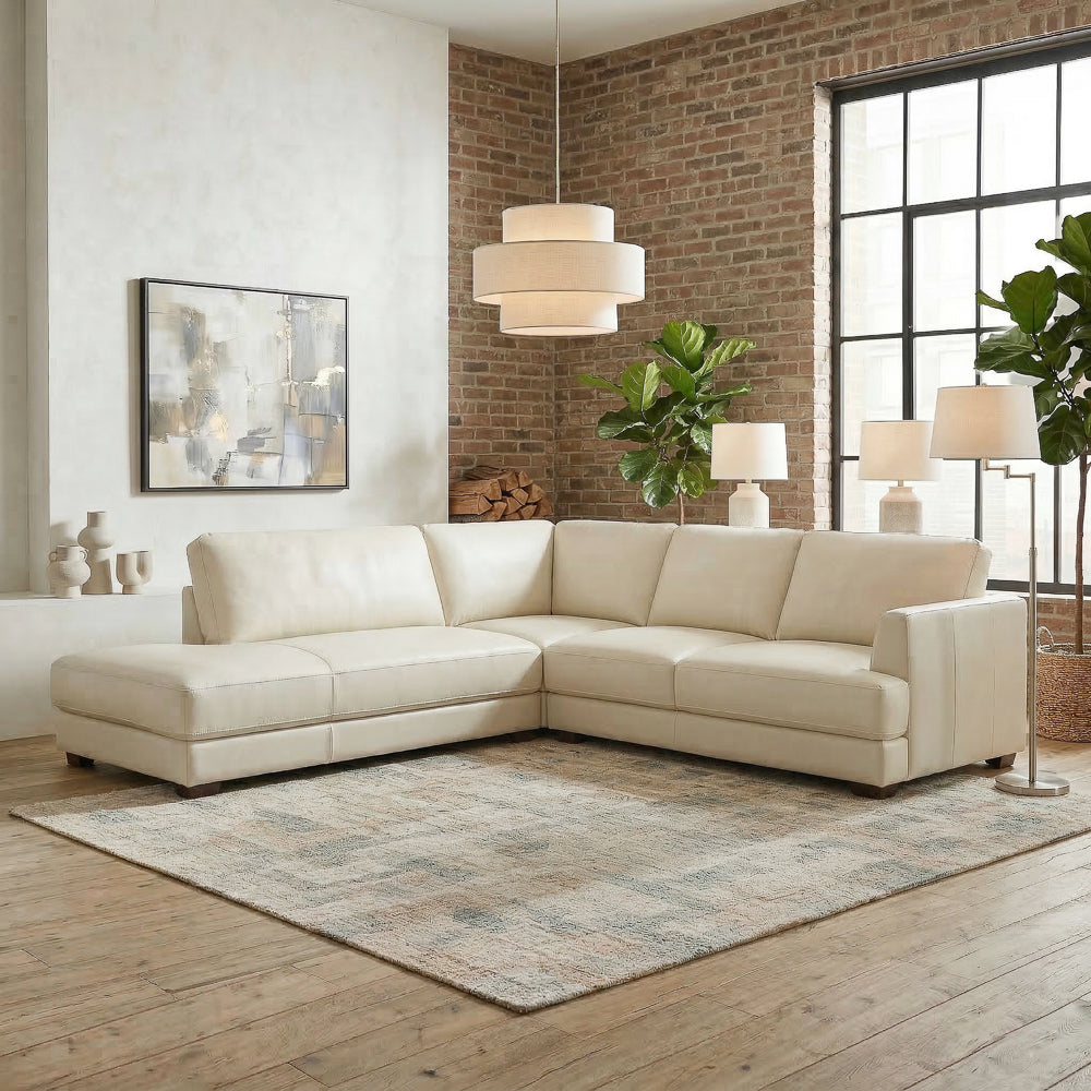 Glander Real Beige Leather Left-Facing Sectional from Ashcroft Furniture - Luna Furniture
