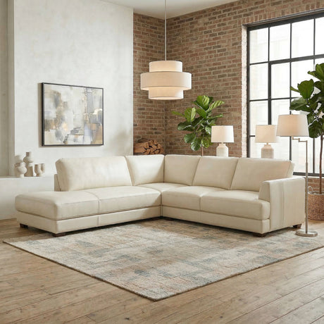 Glander Real Beige Leather Left-Facing Sectional from Ashcroft Furniture - Luna Furniture