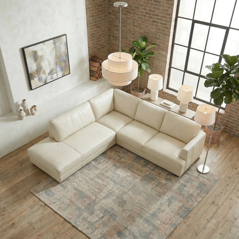 Glander Real Beige Leather Left-Facing Sectional from Ashcroft Furniture - Luna Furniture