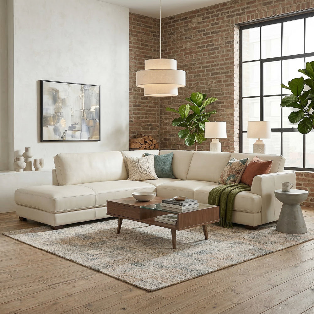 Glander Real Beige Leather Left-Facing Sectional from Ashcroft Furniture - Luna Furniture