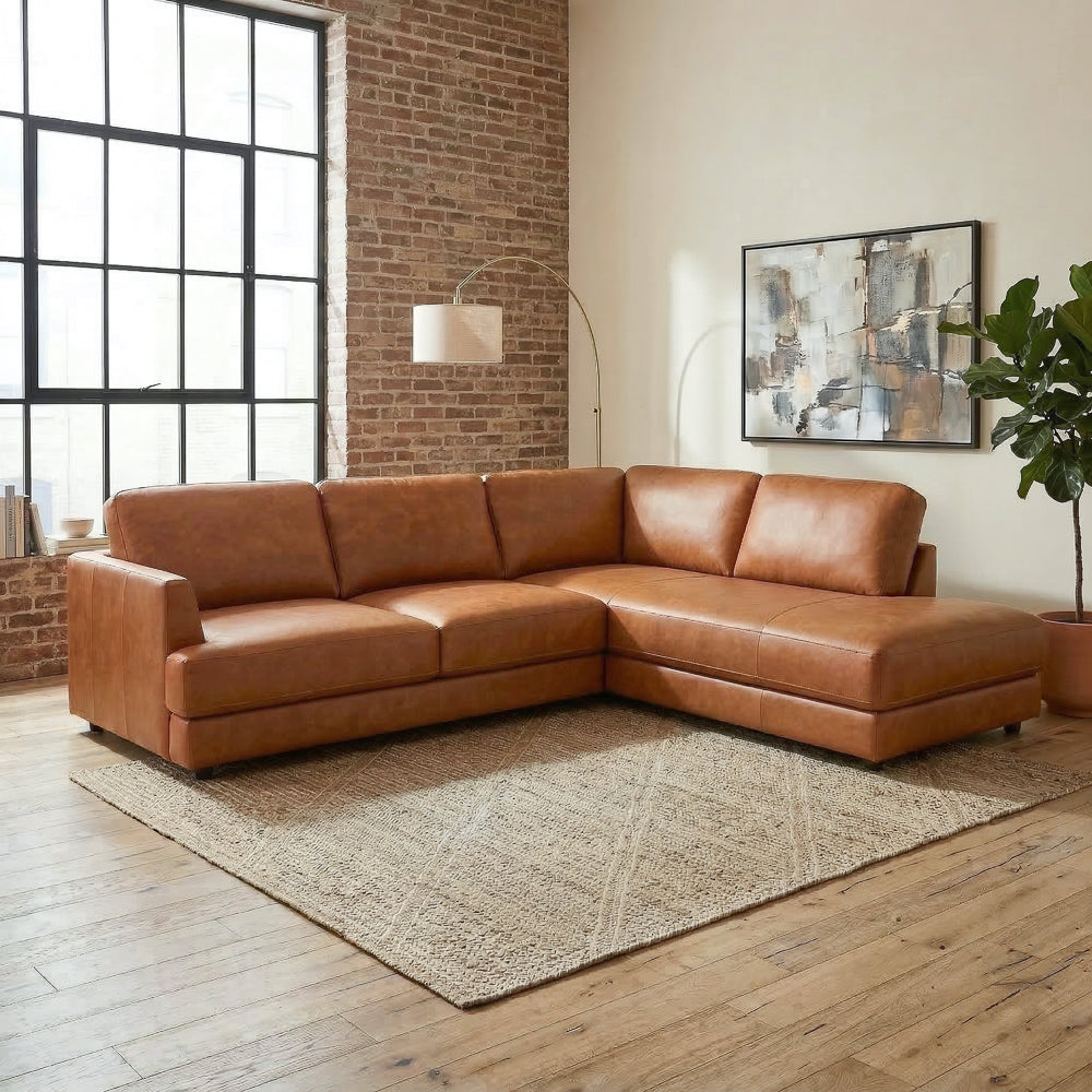 Glander Real Tan Leather Right-Facing Sectional from Ashcroft Furniture - Luna Furniture