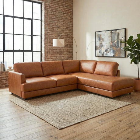 Glander Real Tan Leather Right-Facing Sectional from Ashcroft Furniture - Luna Furniture