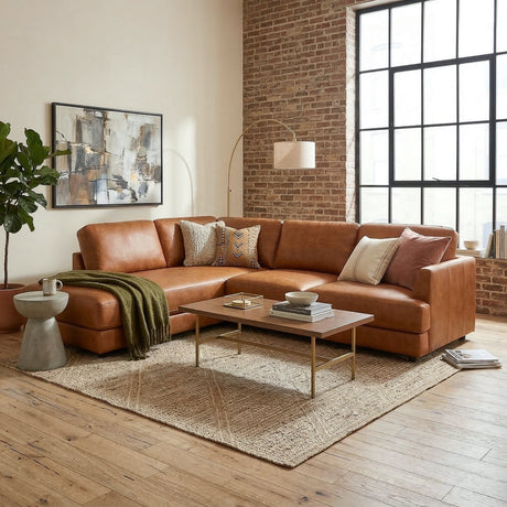 Glander Real Tan Leather Left-Facing Sectional from Ashcroft Furniture - Luna Furniture