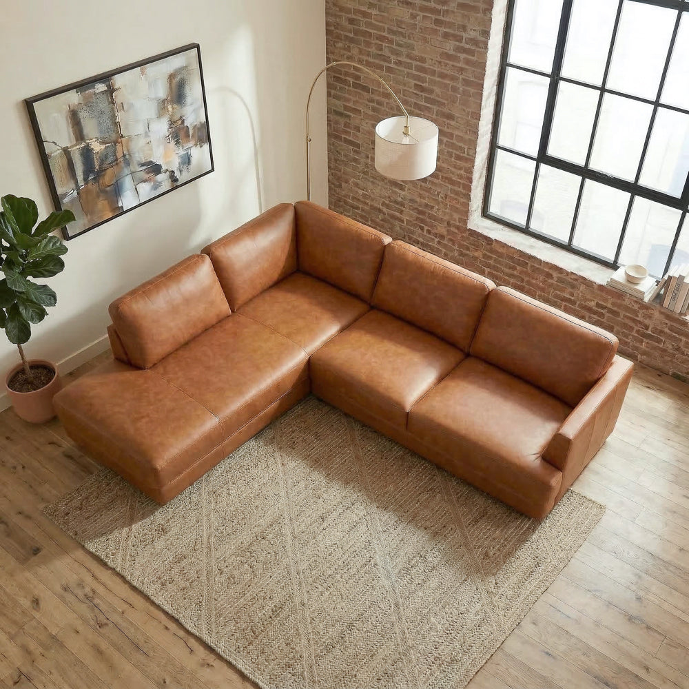 Glander Real Tan Leather Left-Facing Sectional from Ashcroft Furniture - Luna Furniture
