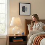 Serenity Round Ribbed Glass Lamp Base Clear Table Lamp Large Linen Shade from Ashcroft Furniture - Luna Furniture