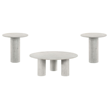 Astoria White 3-Piece Marble Coffee and End Table Set from Coaster - Luna Furniture