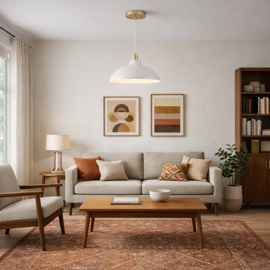 Astral Single Light White Pendant Lamp with Golder Brass Finish for Entrance Kitchen Island 14"D × 8"H from Ashcroft Furniture - Luna Furniture