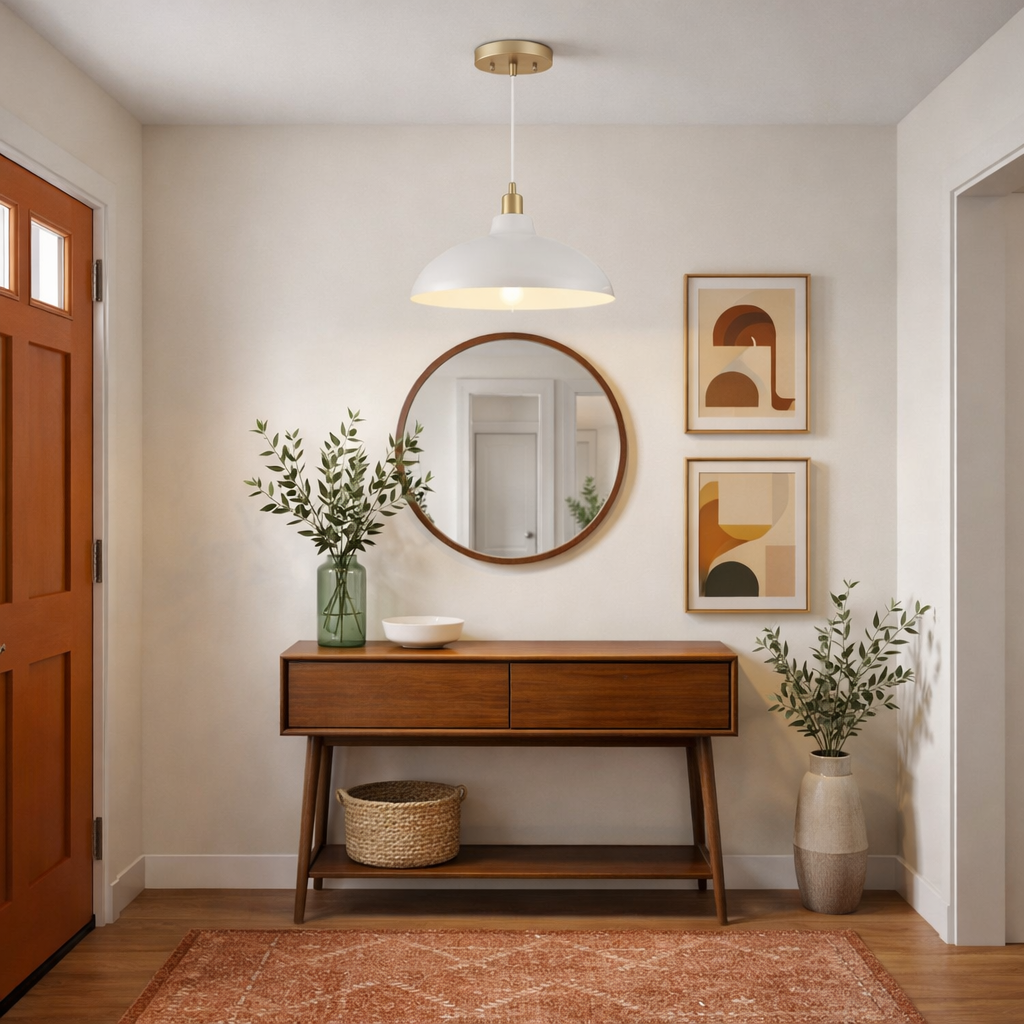 Astral Single Light White Pendant Lamp with Golder Brass Finish for Entrance Kitchen Island 14"D × 8"H from Ashcroft Furniture - Luna Furniture