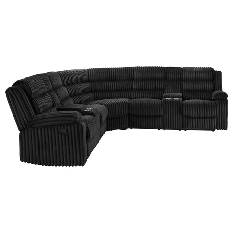 Atkinson Black Upholstered Reclining Sectional Sofa from Coaster - Luna Furniture