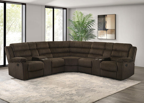 Atkinson Chocolate Upholstered Reclining Sectional Sofa from Coaster - Luna Furniture