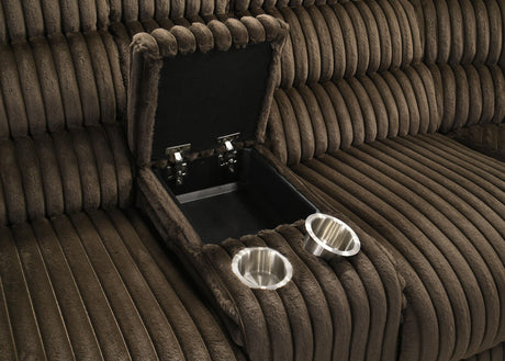 Atkinson Chocolate Upholstered Reclining Sectional Sofa from Coaster - Luna Furniture