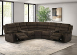 Atkinson Chocolate Upholstered Reclining Sectional Sofa from Coaster - Luna Furniture