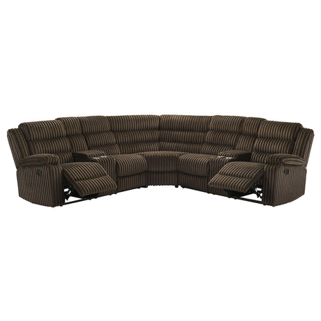 Atkinson Chocolate Upholstered Reclining Sectional Sofa from Coaster - Luna Furniture