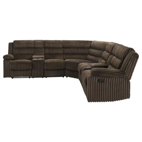 Atkinson Chocolate Upholstered Reclining Sectional Sofa from Coaster - Luna Furniture