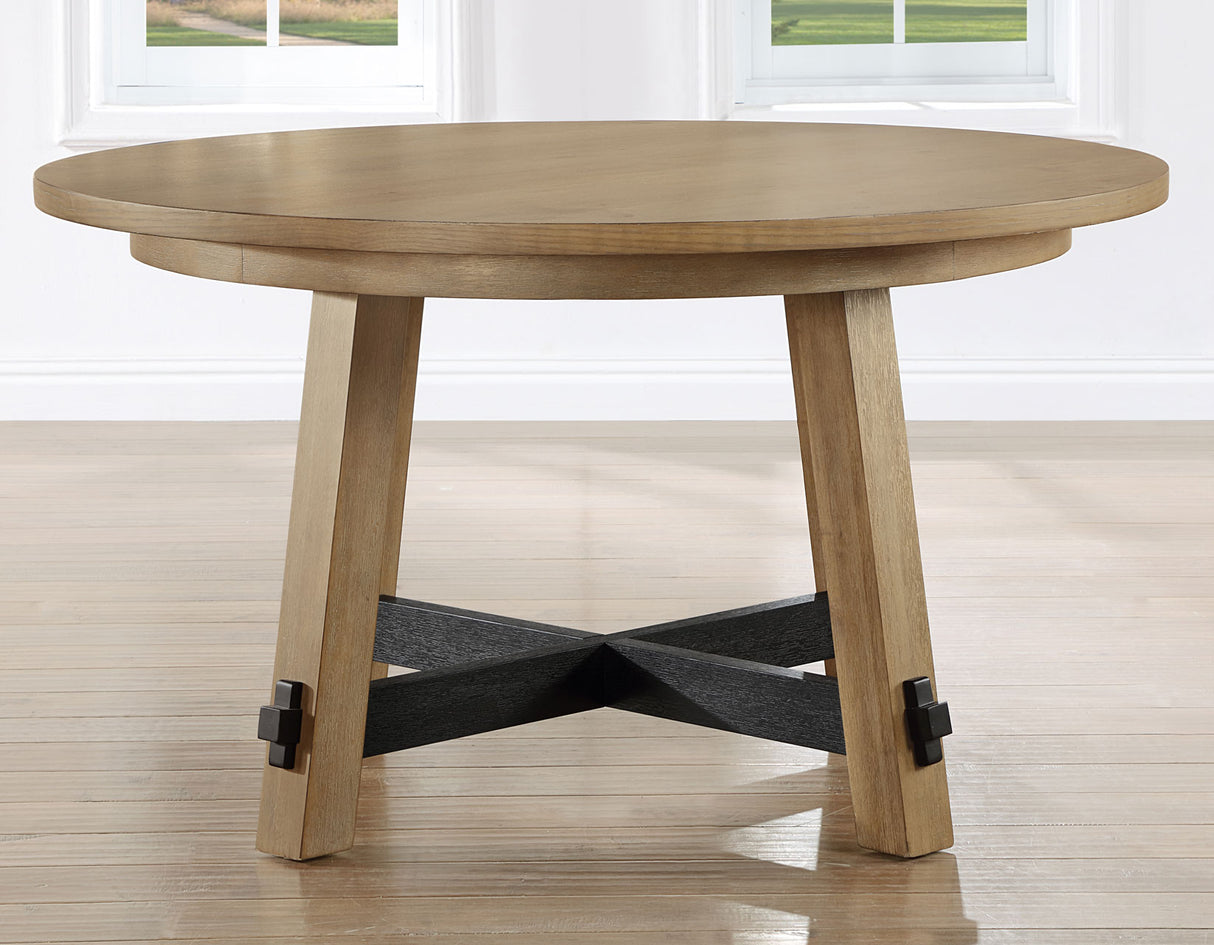 Aubrey 54″ Round Dining Table, Driftwood with Black Stretchers from Steve Silver - Luna Furniture