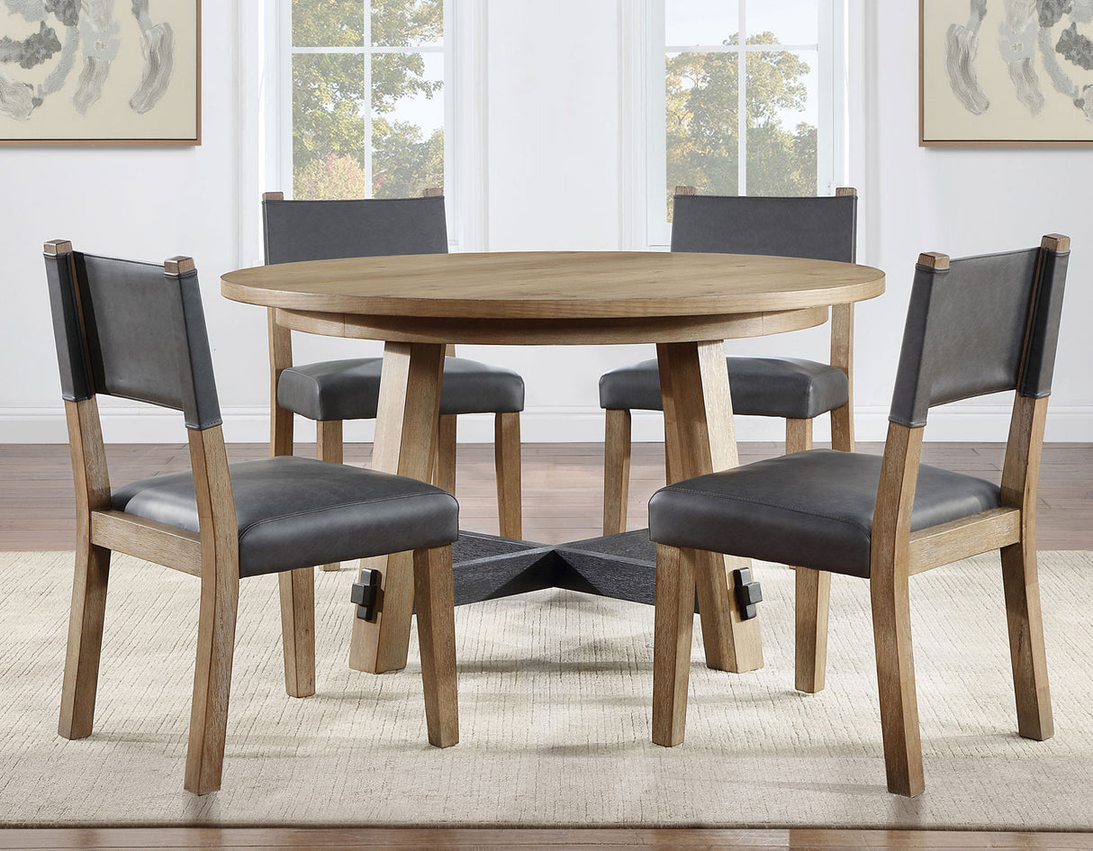 Aubrey 54″ Round Dining Table, Driftwood with Black Stretchers from Steve Silver - Luna Furniture