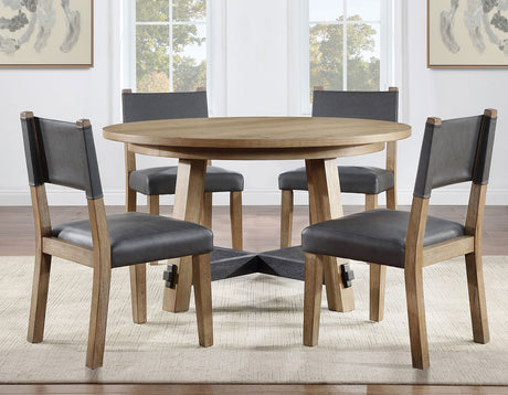 Aubrey 54″ Round Dining Table, Driftwood with Black Stretchers from Steve Silver - Luna Furniture