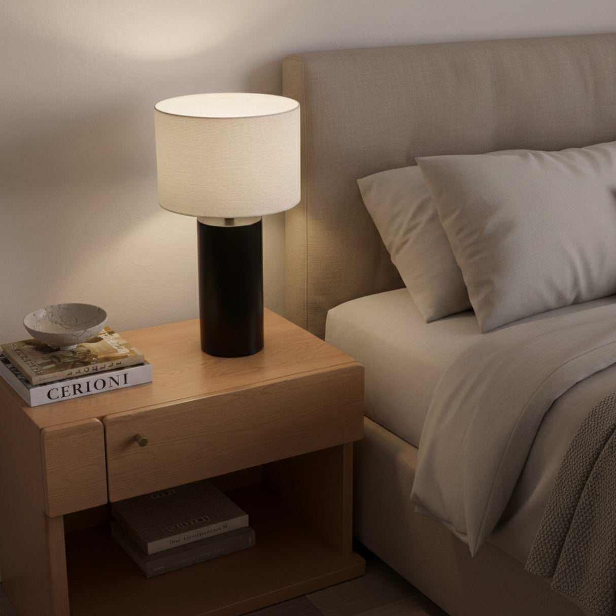 Aura Black Table Lamp with On/Off Switch Black Block Base from Ashcroft Furniture - Luna Furniture