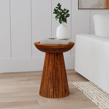 Aureo Round Solid Wood Accent Side Table Wild Honey - 931155