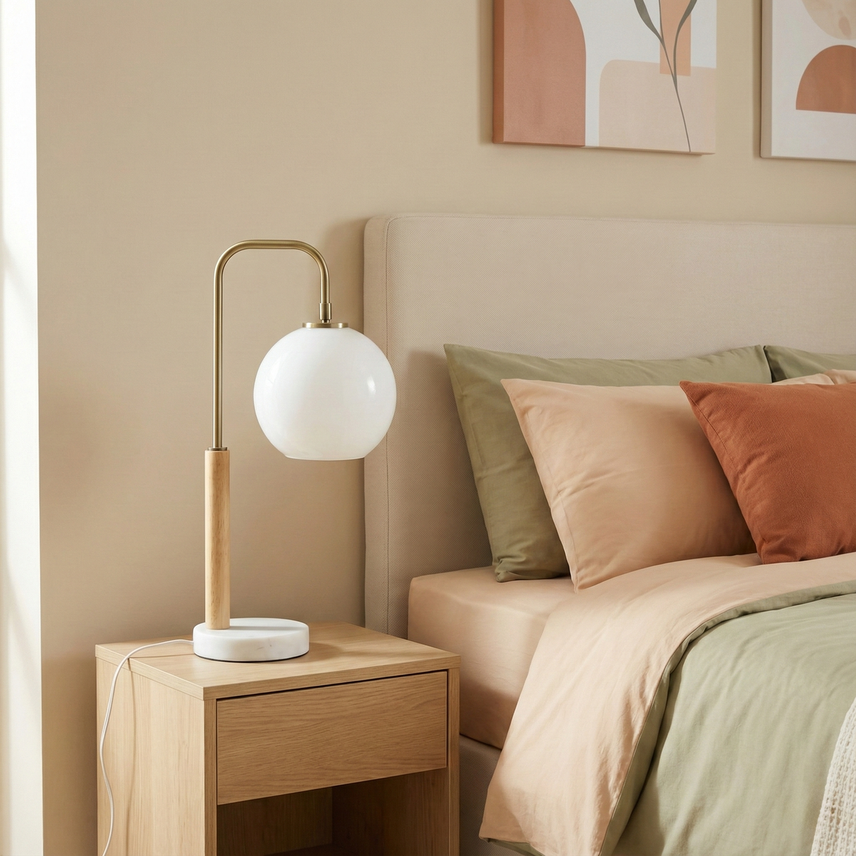 Auris White Globe Lampshade Table Lamp with Marble Base from Ashcroft Furniture - Luna Furniture