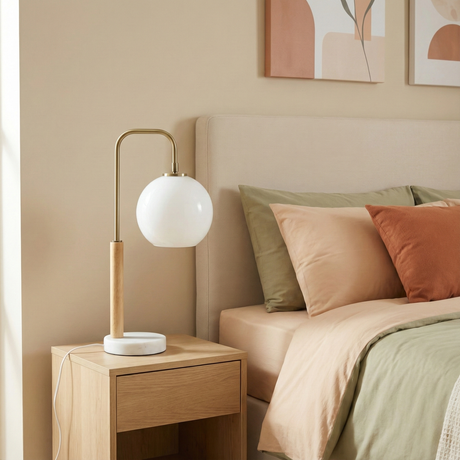 Auris White Globe Lampshade Table Lamp with Marble Base from Ashcroft Furniture - Luna Furniture