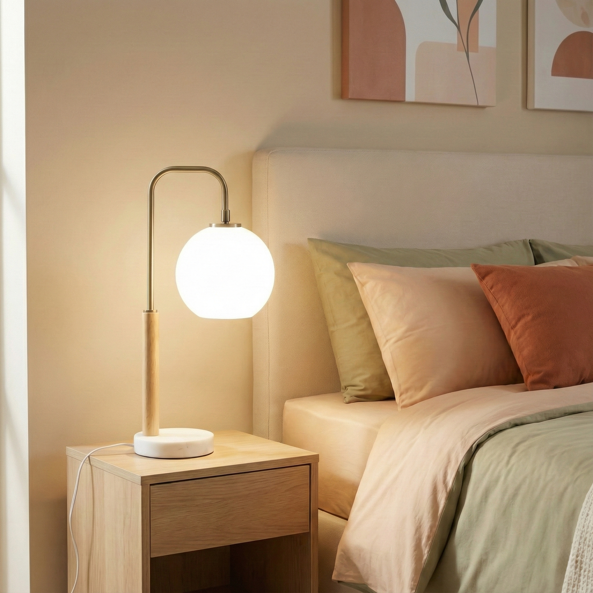 Auris White Globe Lampshade Table Lamp with Marble Base from Ashcroft Furniture - Luna Furniture