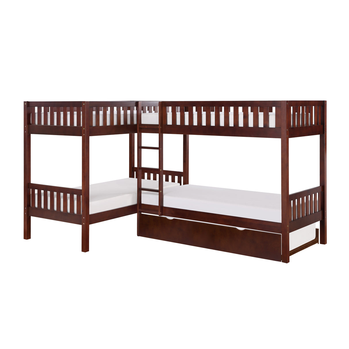 Rowe Dark Cherry Corner Bunk Bed with Twin Trundle from Homelegance - Luna Furniture