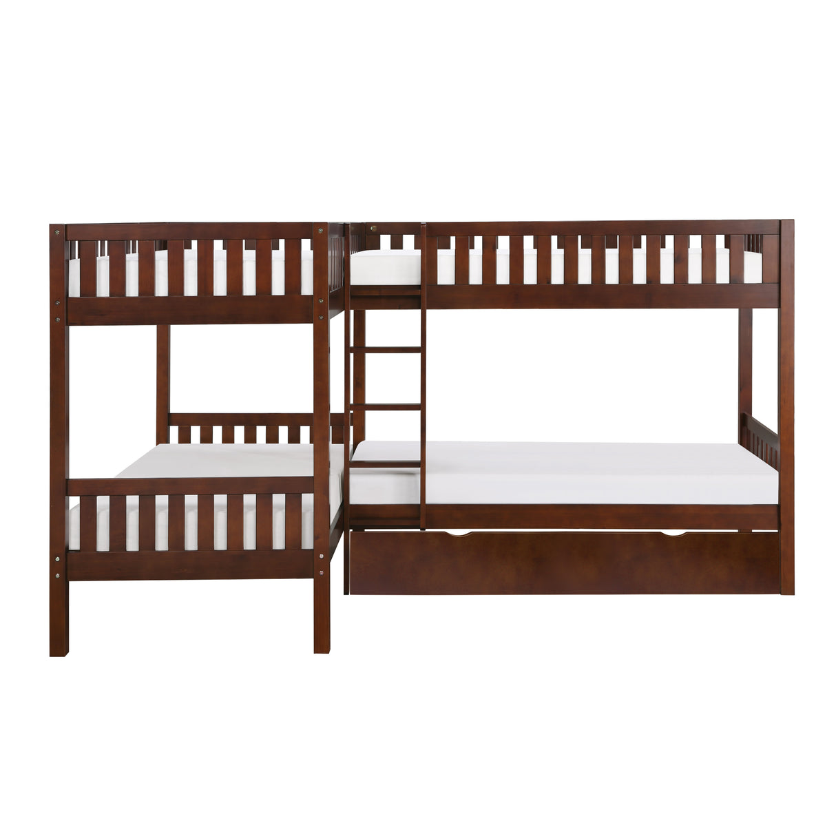 Rowe Dark Cherry Corner Bunk Bed with Twin Trundle from Homelegance - Luna Furniture