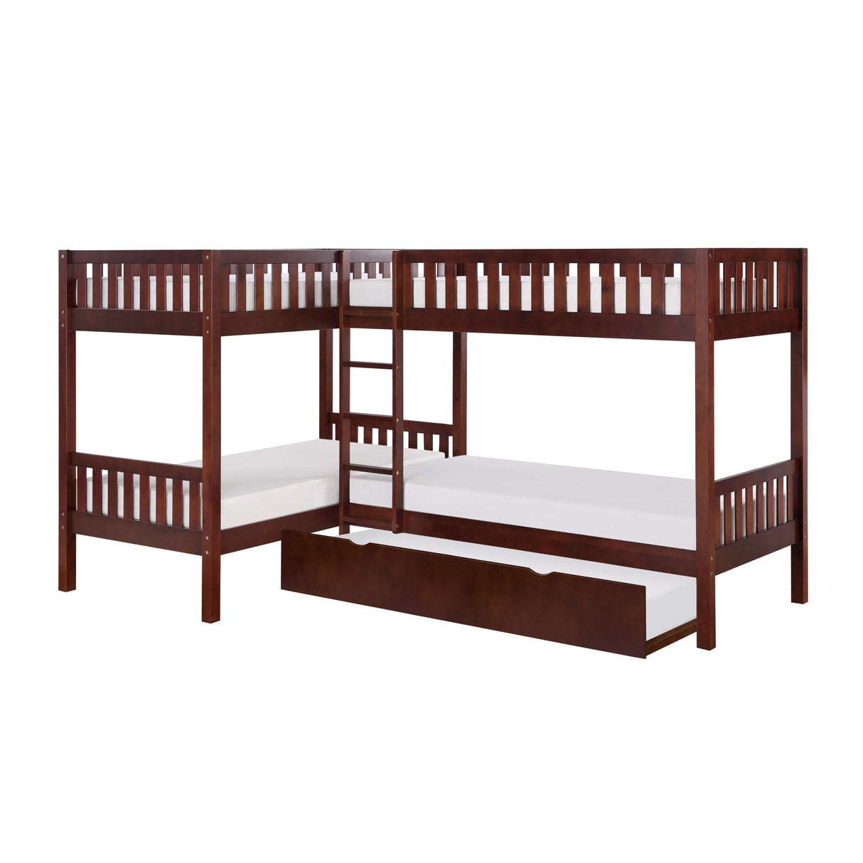 Rowe Dark Cherry Corner Bunk Bed with Twin Trundle from Homelegance - Luna Furniture