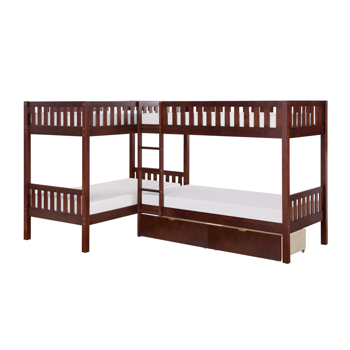 Rowe Dark Cherry Corner Bunk Bed with Storage Boxes from Homelegance - Luna Furniture