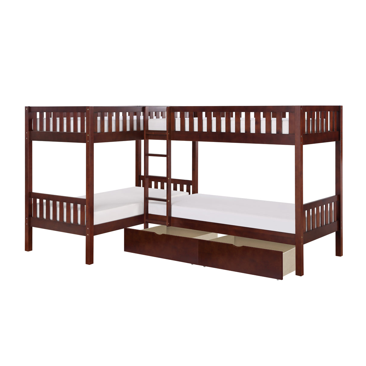 Rowe Dark Cherry Corner Bunk Bed with Storage Boxes from Homelegance - Luna Furniture